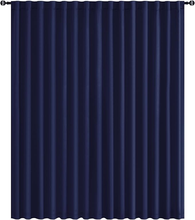 Hiasan Privacy Room Divider Patio Sliding Door Curtain Extra Wide Blackout Thermal Insulated Curtains with Back Tab & Rod Pocket for Bedroom Partition Living Room (120 x 84 Inches, Navy Blue)