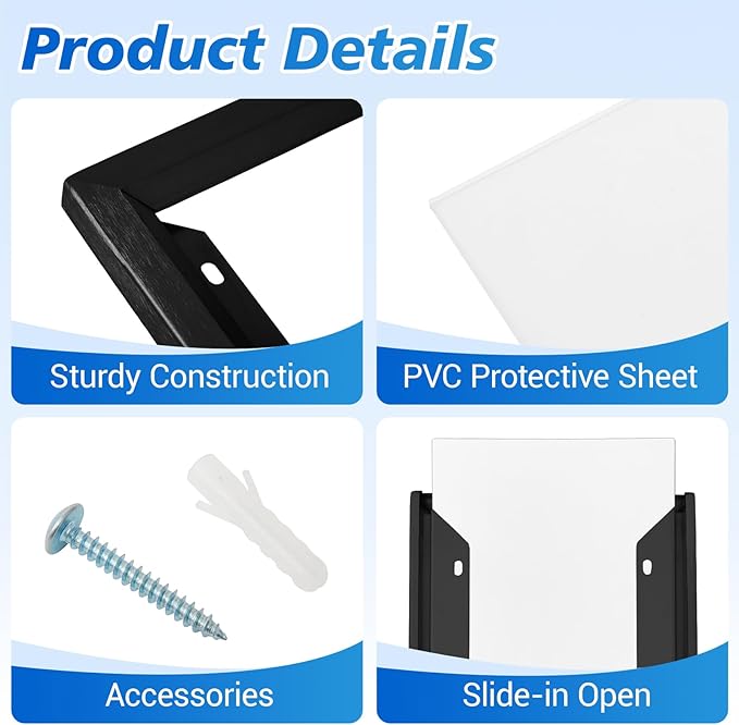 Blulu HPD Inspection Frame Heavy Duty Elevator Certificate and Notice Frame Interior Stainless Steel Holder for Elevator Interiors Commercial Public Use(Black,6 x 9 Inch)