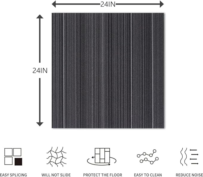 ALTRUISTIC Heavy Duty Commercial Carpet Tiles 24" x 24", 18 Pcs/72 sq ft (FlexLok tabs Included),Non-Slip Soft Square Carpet Floor Tile for Office Bedroom Living Room Kitchen Garage Gym (Black)
