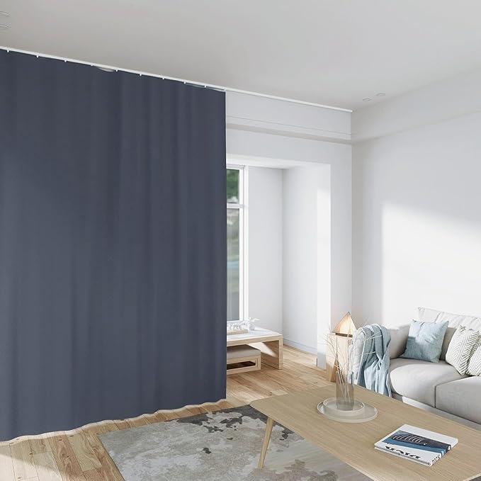 Room Divider Curtains Total Blackout Privacy Curtain Panel Room Thermal Insulated Noise Reduction Curtains for Bedroom Window Living Room Ceiling Track Curtain W 12.5 ft × H 8ft Dark-Grey