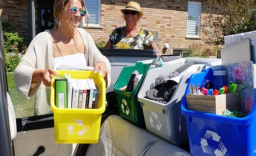 Multi Bin Recycling System with Six Stackable 6 Gallon Recycle Bins to Build Your Recycling Center for Offices, Kitchen, Garages, Businesses- (Blue, 6 Pack)