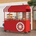 MATISUN Portable Vendor Cart with Canopy, Mobile Food Cart with Lockable Wheels for Market, Street Food & Events (Red)