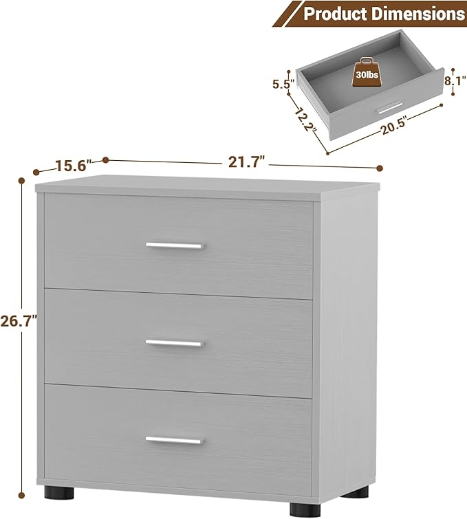 Aheaplus Closet Drawers Set of 2, Wood Closet Organizers and Storage with 3 Drawers, Closet Drawers Organizer System, Nightstands Bedside End Table with 3 Drawers Storage for Bedroom, Grey