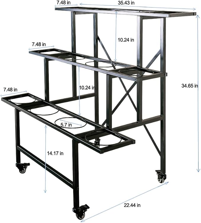 Zhongma Moving Plant Stand with Wheels Heavy Duty Garden Cart Display Flower Shelf with 12pcs Plastic Buckets for Fresh Flowers