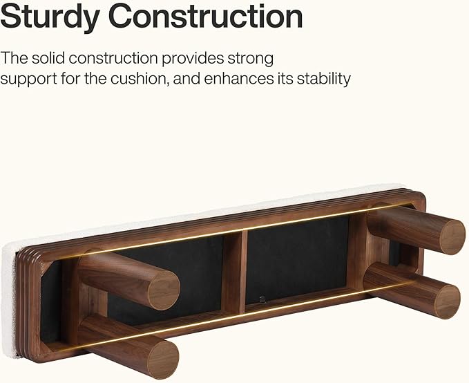 Tribesigns 55-Inch Upholstered Entryway Bench, Modern Shoe Bench with Faux Shearling Padded Seat, Upholstered End of Bed Stool for Bedroom, Entrance, Living Room (White & Dark Walnut)