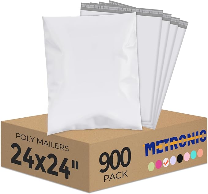 Metronic Poly Mailers 24x24 900 Pcs White, Large Shipping Bags for Clothing Packaging Bags Strong Self Seal Adhesive Shipping Envelopes for Small Business Tear-resistant Mailing Bags Mailing Envelopes