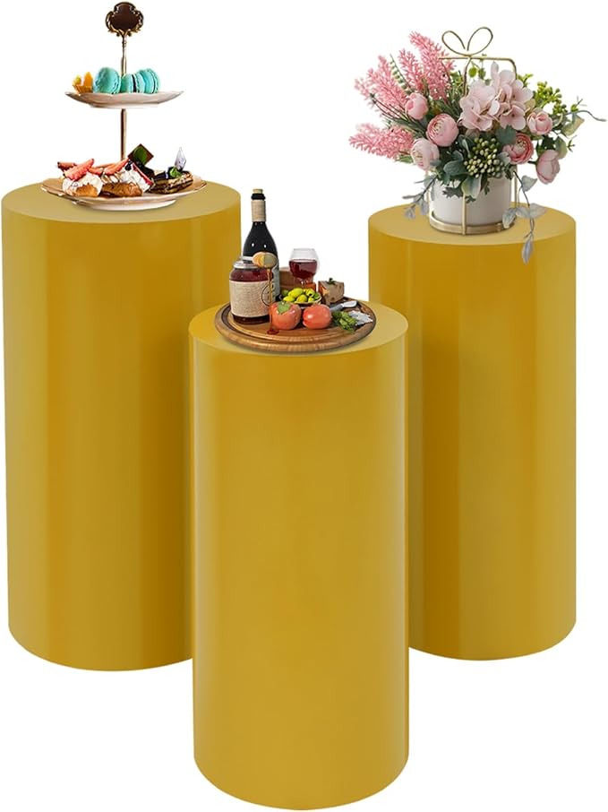 Cake Pedestal Stands for Party 3PCS Dessert Table Display Plinth Pillars Gold Round Cylinder Pedestal Stands for Wedding Sculpture Display Column Decoration Cube (3PCS-Cylinder-Gold)