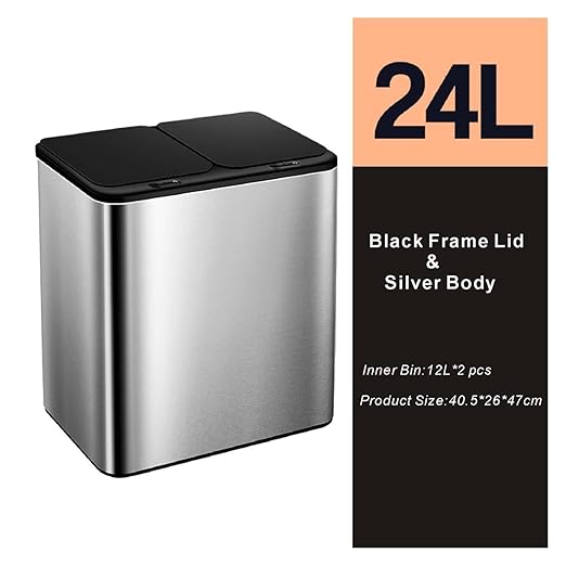 Stainless Steel Touchless Automatic Trash Bin - Dual Compartments 18L for Kitchen Garbage Sorting & Recycling - Hygienic & Space-Saving Waste Solution