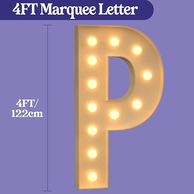 Marquee Letters 4 Feet Tall, 4FT Large Light up Letters P, Big Sign P with Warm White Light for Prom Birthday Wedding Proposal Engagement Graduation Party Backdrop Decorations