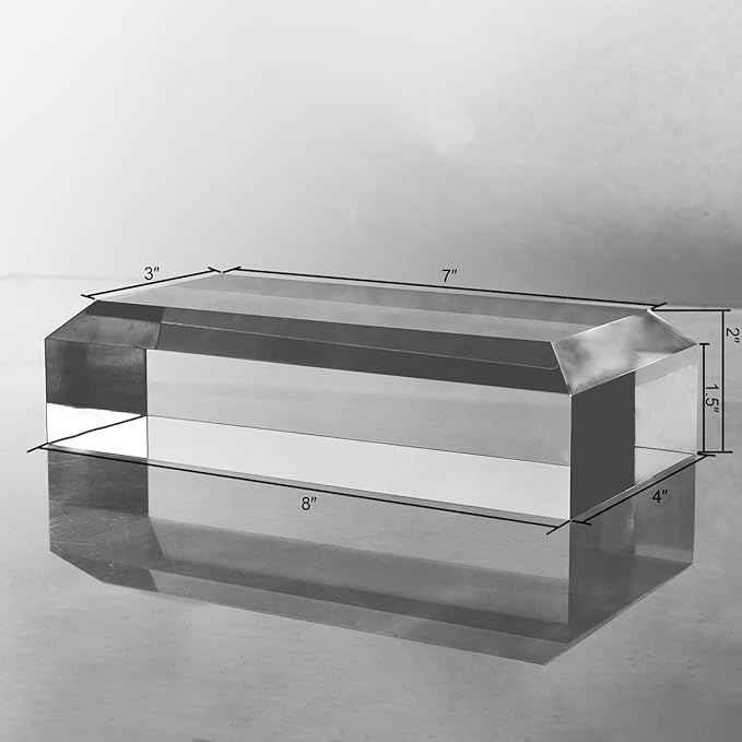 CiaoHER 2in Thickness Beveled Solid Acrylic Display Block Clear Polished Pedestal Stand Riser Solid Base (4x8)