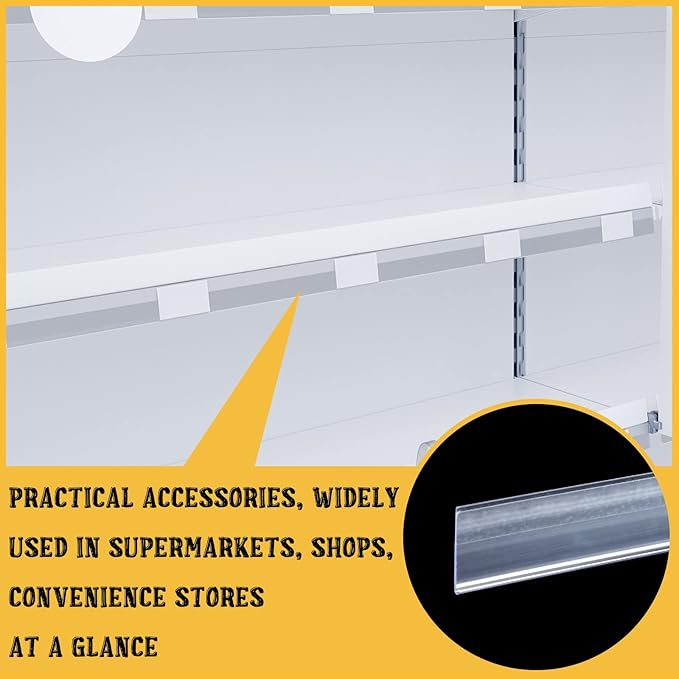 Fainne 25 Pcs Shelf Label Strips 1.5''H x 48 L Self Adhesive Shelf Label Holder Gondola Price Tag Stick on Plastic Clear Ticket Channel for Metal Wood Plastic Rack
