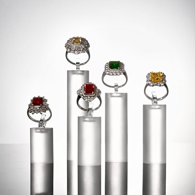 Oirlv Acrylic Jewelry Display Stand Ring Showcase Display Holder 7 PCS Rings Stand (White Frosted)