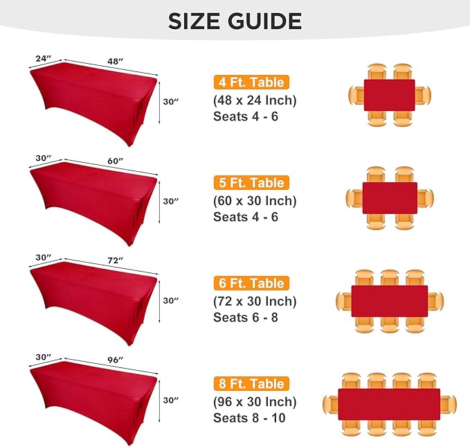SEPARO 2 Pack 4 Ft Red Table Cover Fitted Rectangular Tablecloth Stretchable Fabric Table Cloth 4 ft Wrinkle-Free for Party Tradeshows Banquet Weddings Cocktail