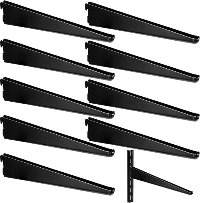10 Pack Adjustable Shelf Brackets for Double Track System Closet Organization Heavy Duty Wire Shelf Brackets (Black,7 Inches)