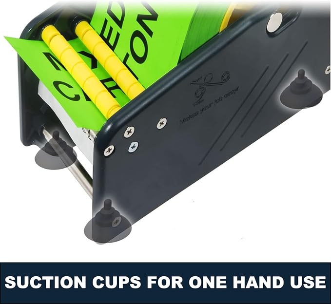 MDJ by Excell Manual Label Sticker Dispenser with 4 Suction Cups Base for Tabletop, Adjustable Holder for Multiple Rolls for Office, Home, School, Warehouse, Easy Peel Off, Fits up to 3" Wide Labels