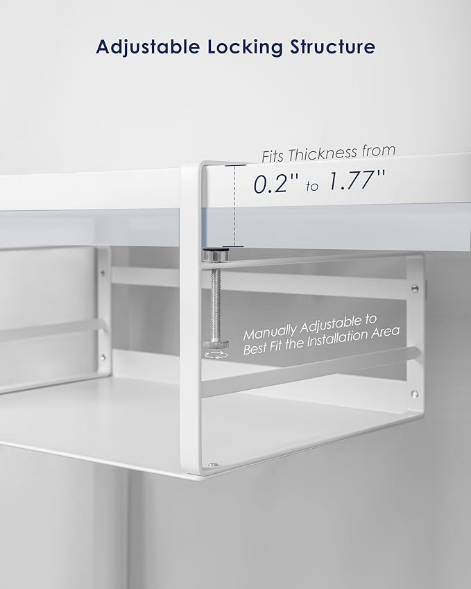 Nxconsu 2Pack Under Shelf Storage Basket Organizer Hanging Holder for Kitchen Cabinet Pantry Cupboard Closet Desk Bookshelf Organization Space Saver Heavy Duty Slide-in Adjustable Mounting Clamp White