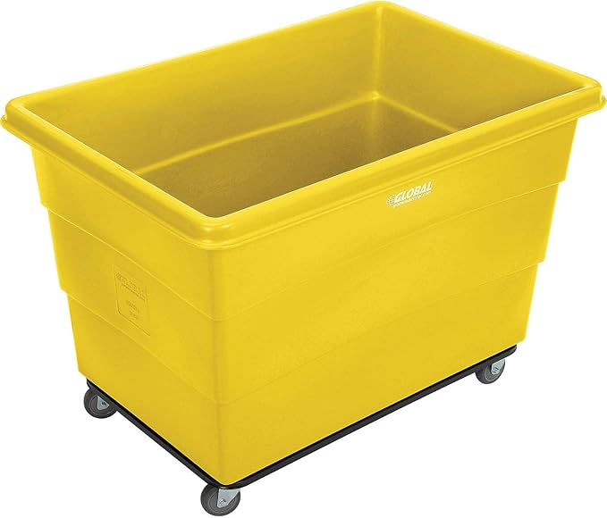 Global Industrial 20 Bushel Plastic Bulk Box Truck, Steel Chassis Base, 1200 lbs. Capacity, 4" Non-Maring Rubber Casters, Yellow, 50-2/5"L x 34-3/5"W x 35-3/5"H