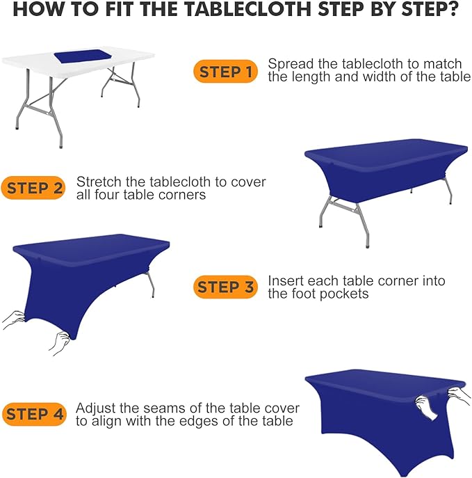 SEPARO Spandex Table Cover 2 Pack 6Ft Royal Blue Fitted Tablecloths,Washable Wrinkle Resistant Stretch Table Cloth Rectangle for Party Hosting Supplies,Wedding Decorations,Vendor Display,Banquet