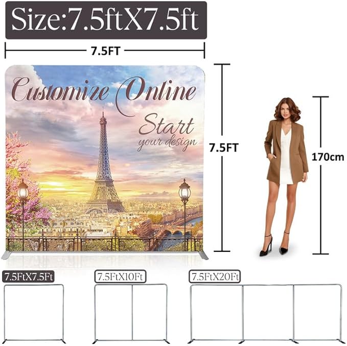Customize Exhibition Tension Fabric Store Sign Holders Display Stand Frame and Benner Set - Double Sided Printing 7.5×7.5 FT