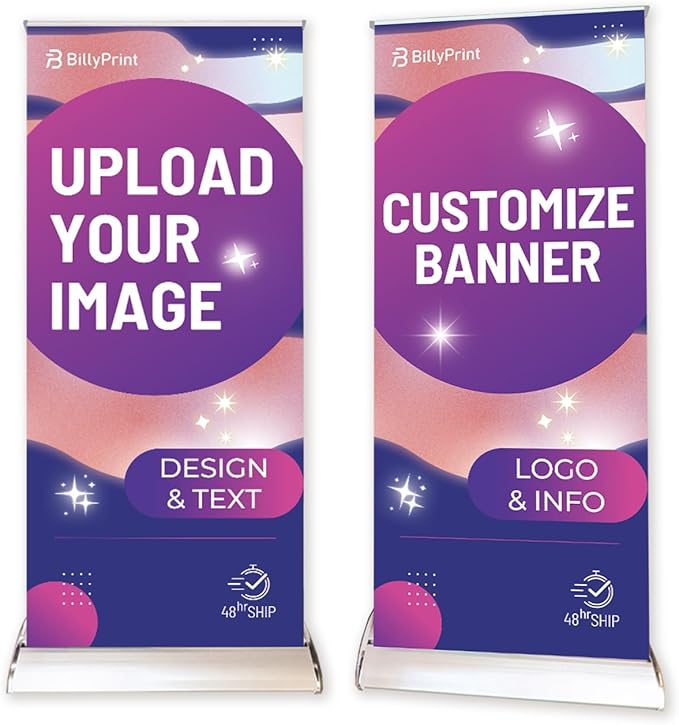 BillyPrint Custom Premium Retractable Banners 33x81in with Wide Base Stand & Padded Travel Bag, Customizable Roll Up Banner - Fast Delivery - 1 unit