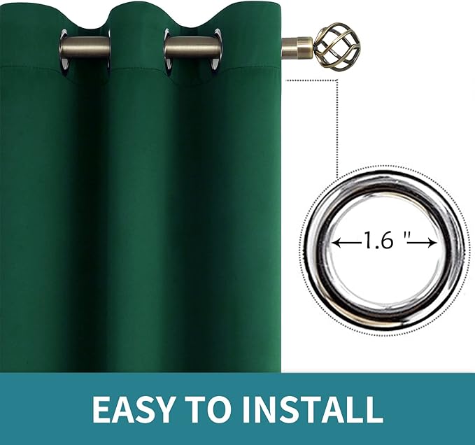 BGment Blackout Curtains - Grommet Thermal Insulated Room Darkening Bedroom and Living Room Curtains, Set of 2 Decorative Curtain Panels (42 x 84 Inch, Emerald Green)