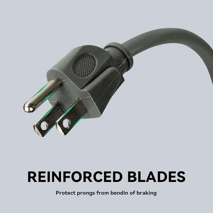 10 Ft Heavy Duty Indoor Outdoor Extension Cord - 16/3 SJTW Waterproof Power Cable with 3 Prong Grounded Plug, Grey - Durable, Weather Resistant, for Home, Garden, and Worksite Use.