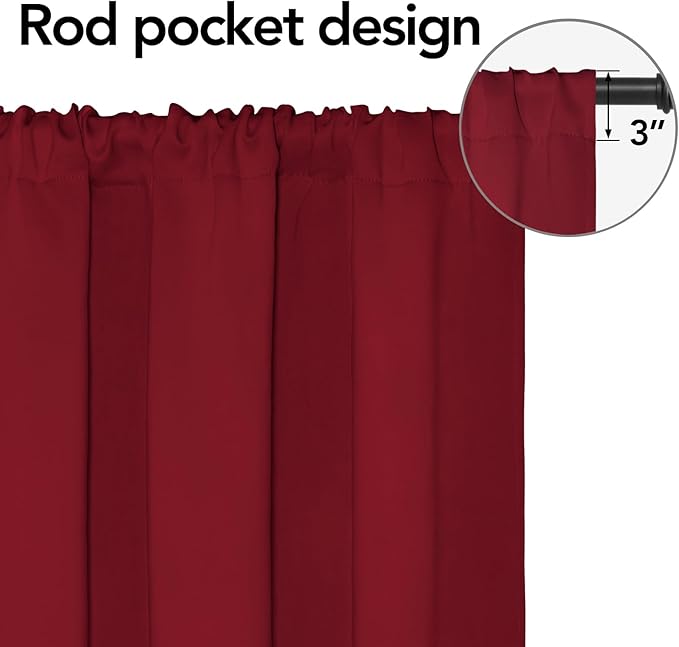 Easy-Going Rod Pocket Blackout Curtains for Bedroom, Room Darkening Window Curtains for Living Room, Thermal Insulated Noise Reduction Solid Window Drapes, 2 Panels(42x72 in, Christmas Red)