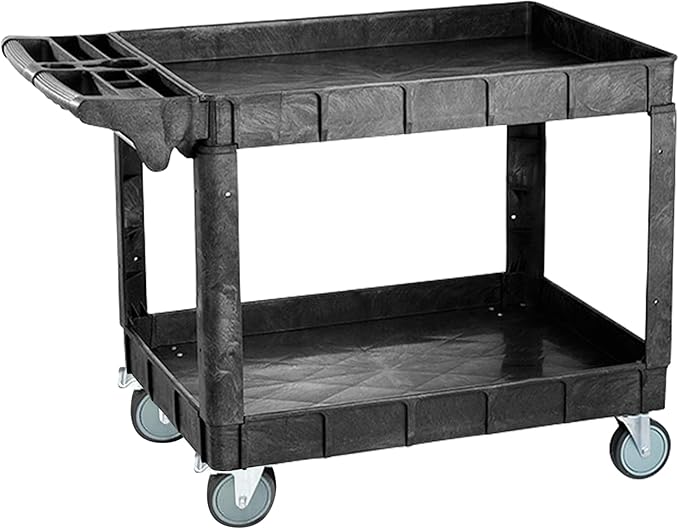 Larger 2 Tier Heavy Duty Utility Service Cart, 550 Capacity Work Cart on Rolling Utility Service Cart for Garden Garage Maintence Transporting (2 Tier, Large)
