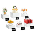 6 Pcs Medium-Sized White Acrylic Boxes for Display as Buffet Risers and Stands, Food Risers for Party, Table, including 8", 7.5", 7", 6.8", 6", 5" (Medium, White, 6Pcs, With Mini Signs)