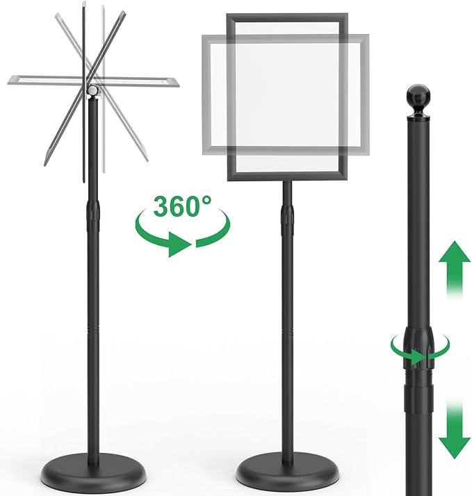 GUOHONG Heavy Duty Sign Stand Adjustable 8.5 x 11 Inch Sign Holder Aluminum Snap Open Frame Floor Poster Stand Vertical Horizontal Black