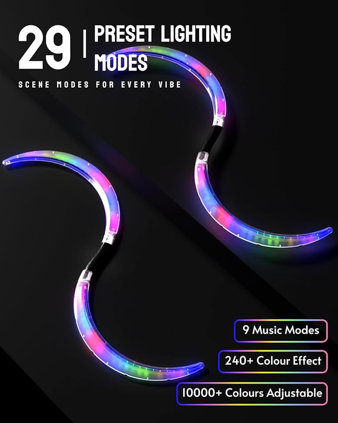 LED POI Staffs S-Shape with 241 Color Light Modes USB Rechargeable Magic LED S-Staffs Customized Colors, Profound Visual Effect