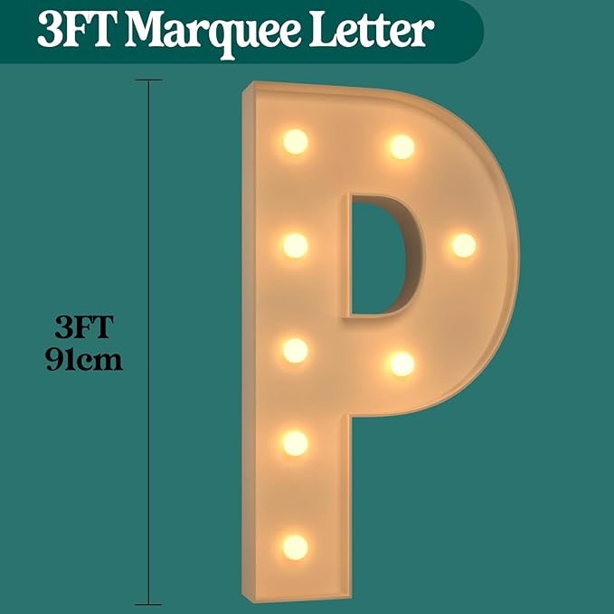 Marquee Letters 3 Feet Tall, 3FT Large Light up Letters P, Big Sign P with Warm White Light for Prom Birthday Wedding Proposal Engagement Graduation Party Backdrop Decorations