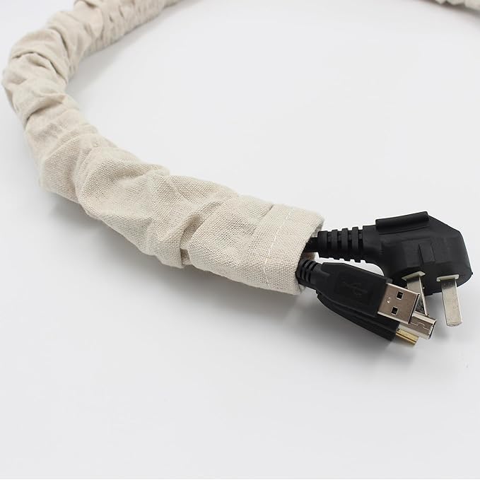 Fabric Cord Cover, 2 Pcs 6 Feet and 2 Pcs 4 Feet Chain Cable Sleeve, Chandelier Lighting Wire Cord Cover for Lamps Light Fixtures Lighting Wires Cable Management, Pleat Effect
