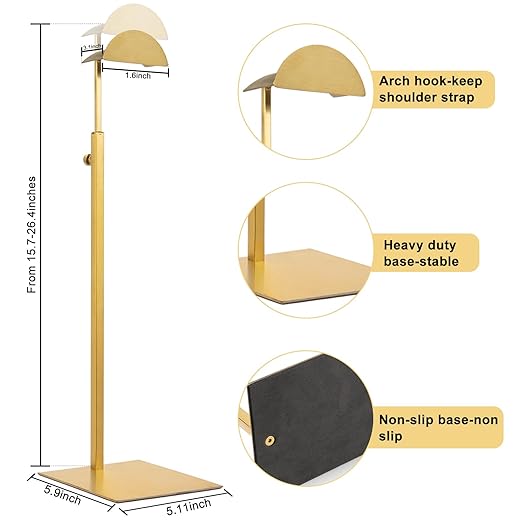 Purse Display Stand, 3 Pack Purse Stands for Display, Gold Heavy-Duty Steel Handbag Hanger Adjustable Bag Holder Purse Rack for Retail, Boutiques, Shop RCS 50% Recycled post-consumer metal
