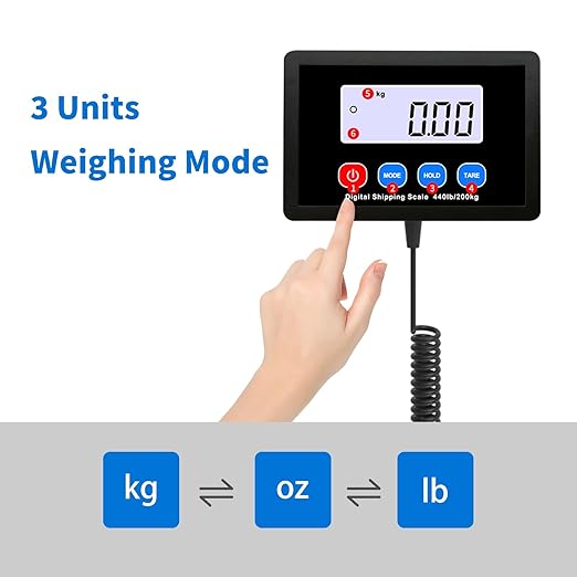 YFL Digital Shipping Postal Scale 440lb/200kg, High-Accuracy Package Scale with Hold & Tare, Large Backlit Display, for Mailing, Postage, Luggage, Warehouse – Battery & AC Adapter Included