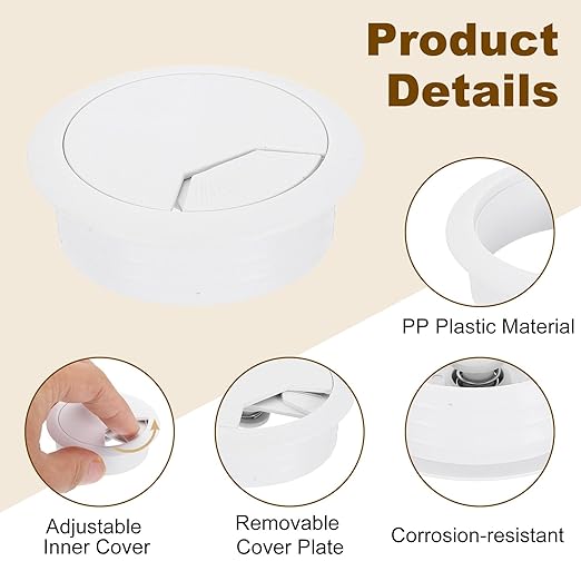 uxcell 8 Pcs 50mm (1.97 Inch) Desk Grommet, Plastic Cable Hole Cover, Wire Cord Cable Organizer for Home Office Computer Desk Cabinet, White