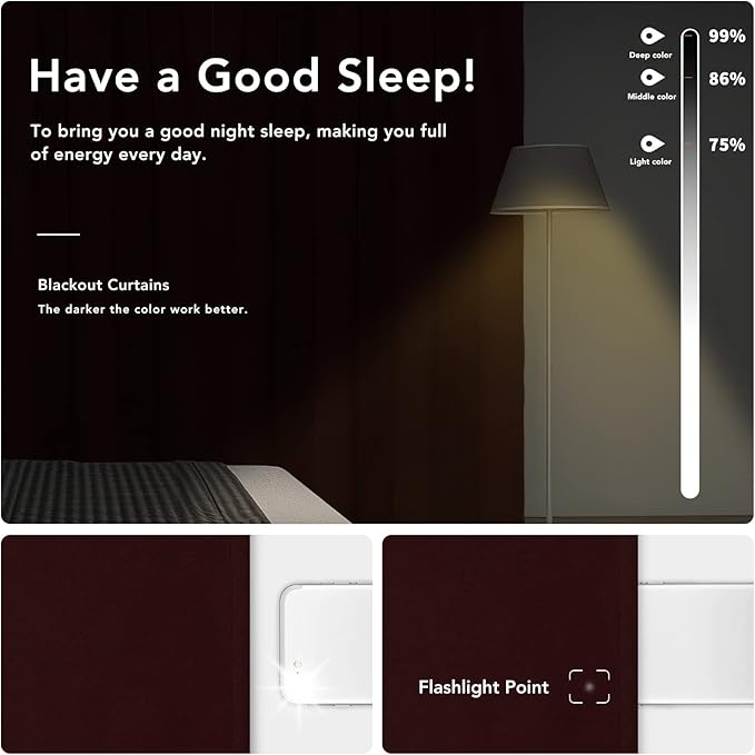 Easy-Going Rod Pocket Blackout Curtains for Bedroom, Room Darkening Window Curtains for Living Room, Thermal Insulated Noise Reduction Solid Window Drapes, 2 Panels(42x84 in, Wine)