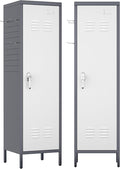 Aobabo Metal Locker, 54" H Metal Storage Locker for Employees, Lockable 1 Door with Towel Rack and 2 Side Pegboards with Hooks for Home School Office Gym, Assembly Required (Gray White)