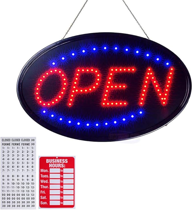 KEBE LED Open Signs for Business, Ultra Bright High Visibility Advertisement Board Electric Display Sign for Bar Hotel Shop Window Glass Door, 19"x10"