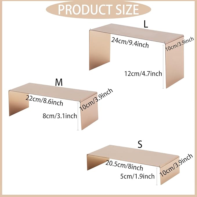 Display Risers Stainless Steel 3PCS Metal Golden Display Riser Stand Shoe Bag Holder Display Riser Shelf Showcase for Home Boutique Retail Store,Rose Gold