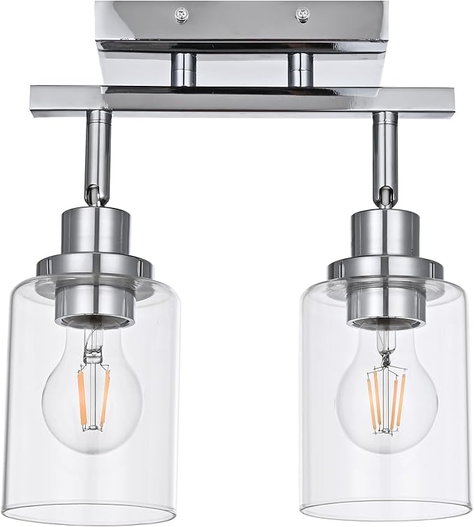2-Light Track Lighting Kit Ceiling Kitchen Track Lighting Fixtures Chrome Bathroom Vanity Wall Lights with Clear Glass Multi-Directional Rotating Tracking Light Heads Spotlight for Accent Shop