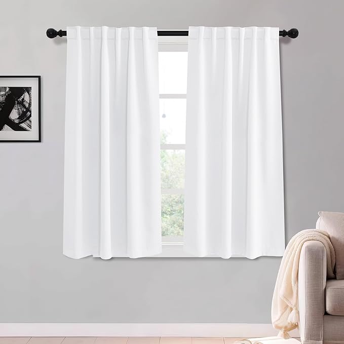 KGORGE Bedroom Curtains 2 Panel Sets, Room Darkening Thermal Insulated Noise Reducing Energy Efficiency Small Window for Bedroom Living Room, Back Tab Rod Pocket, W52 x L54, White