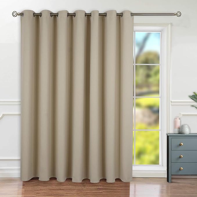 BGment Beige Sliding Door Curtain 108 Inch Long - Wide Room Darkening Room Divider Curtain for Bedroom Privacy Themral Insulated Grommet Room Separator Drape, 1 Panel, 100 X 108