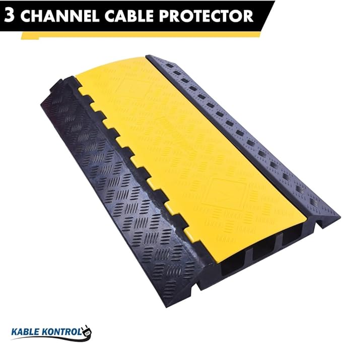 Kable Kontrol Atlas Heavy Duty Cable Protector Ramp - 3 Channel Bulk Wholesale Pallet - 30 Pcs - 36” Long Black & Yellow – 44000 Lbs Capacity - Rubber Speed Bump Wire Protector Cord Cover – CP9986