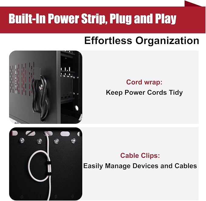 16 Bay Mobile School Charging Cart Station, Black Cart for Chromebook/Tablet/Laptop, with Power Strip, Lockable Doors, 2 Locking Casters & Ventilated Panels, 20" W×12.23" D×34.06" H
