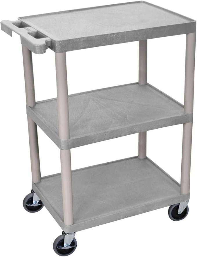 Luxor Multipurpose Storage Utility Cart 3 Shelves Structural Foam Plastic - Gray