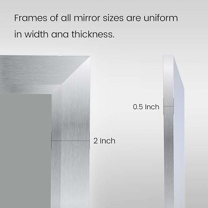 Amorho Bathroom Mirror Silver, 40x32 Inch Thick Metal Framed Wall Mirrors for Over Sink, Brushed Nickel Mirror Perfect for Bedroom, Living Room, Entryway, Rectangle (Horizontal/Vertical).