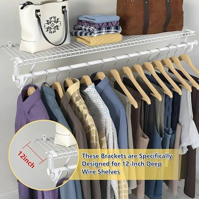 HeavyDuty 3Pcs Wire Shelf Brackets Kit For 12 Inch Shelving Systems Supporting 55LB Load Capacity Includes Hardware For Closet And Garage Use