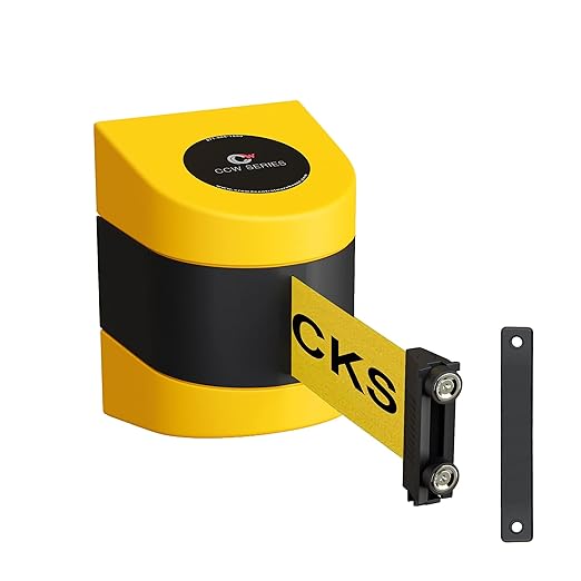 CCW Series WMB-230 Magnetic Wall Mount Retractable Belt Barrier (30 Foot Belt, Yellow with"Danger - Forklift Trucks" Black Letters Belt with Yellow ABS Case)