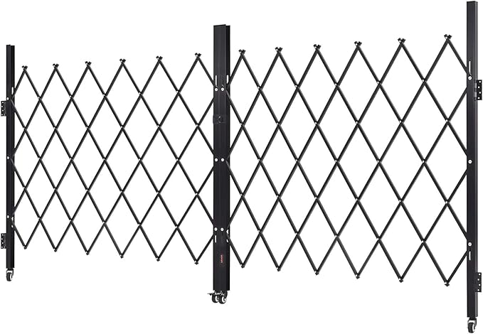 VEVOR Double Folding Security Gate, Lockable Scissor Gate with 360° Swivel Casters, Outdoor Barricade Steel Retractable Gates, for Entry Security, Garage, Warehouse & Pool, 125.98 x 63.19 in (W x H)